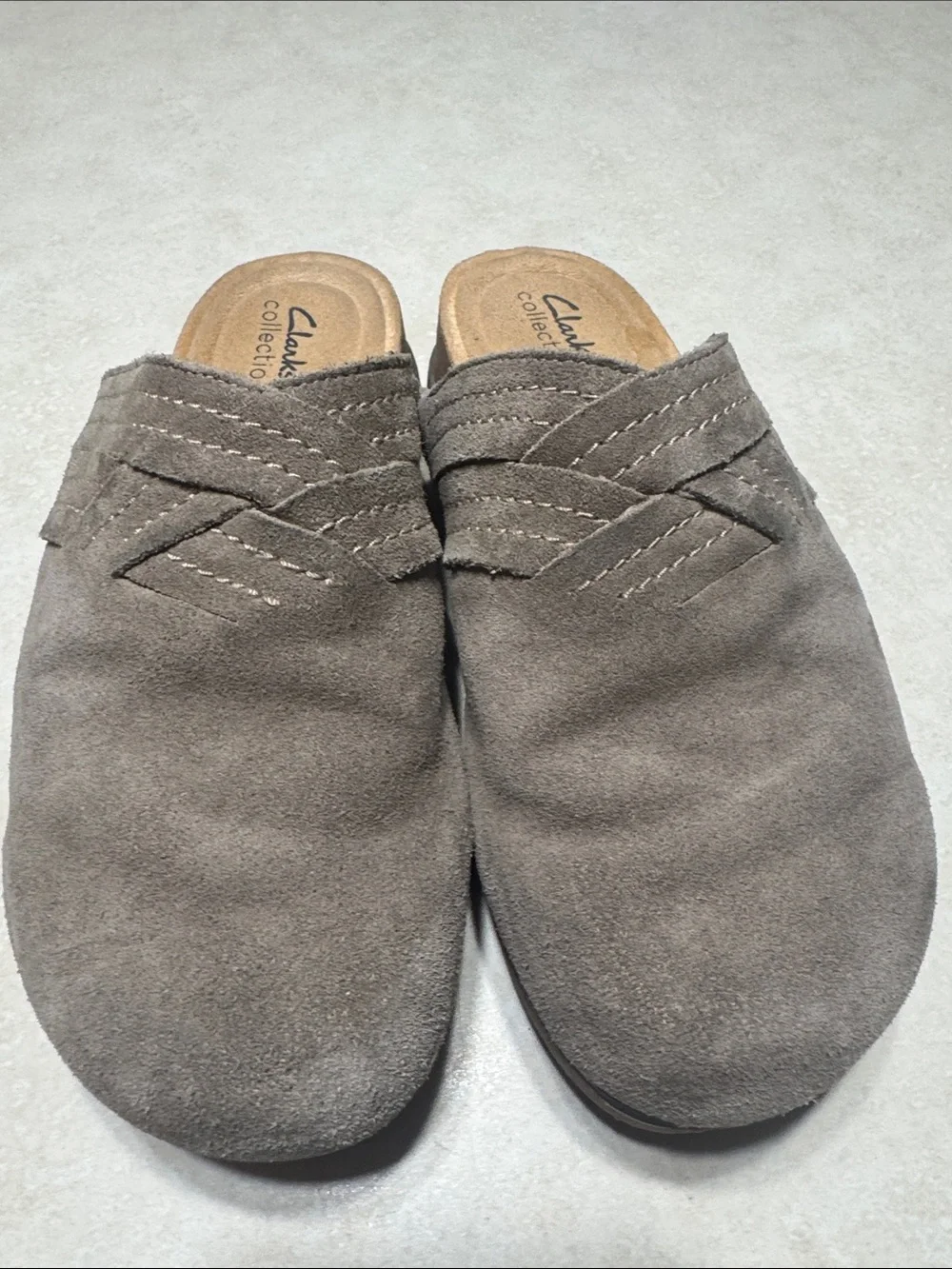 Clarks women’s Gray Suede Slip-On Loafers